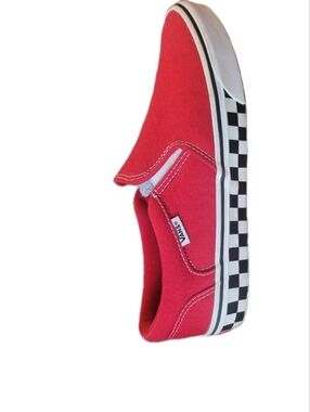 Vans Mens Red Shoes 9.5 Canvas Slip-On Checkerboard Midsole Grunge Revival